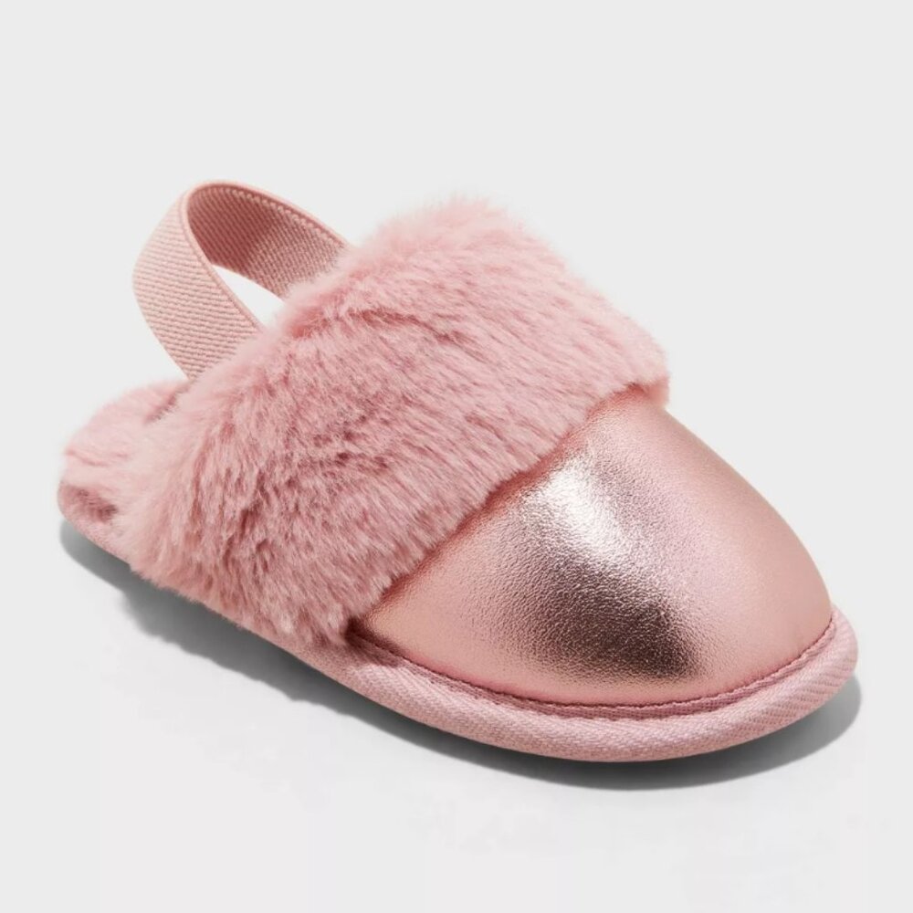 Cat & Jack™ - Toddler Lila Pink Metallic Scuff Slippers -  Size 5T - 6T